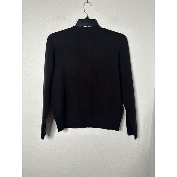 Boston Proper Womens XS Black Knit Zip-Up Cardigan Red Poinsettia Embellishments - Picture 2 of 5